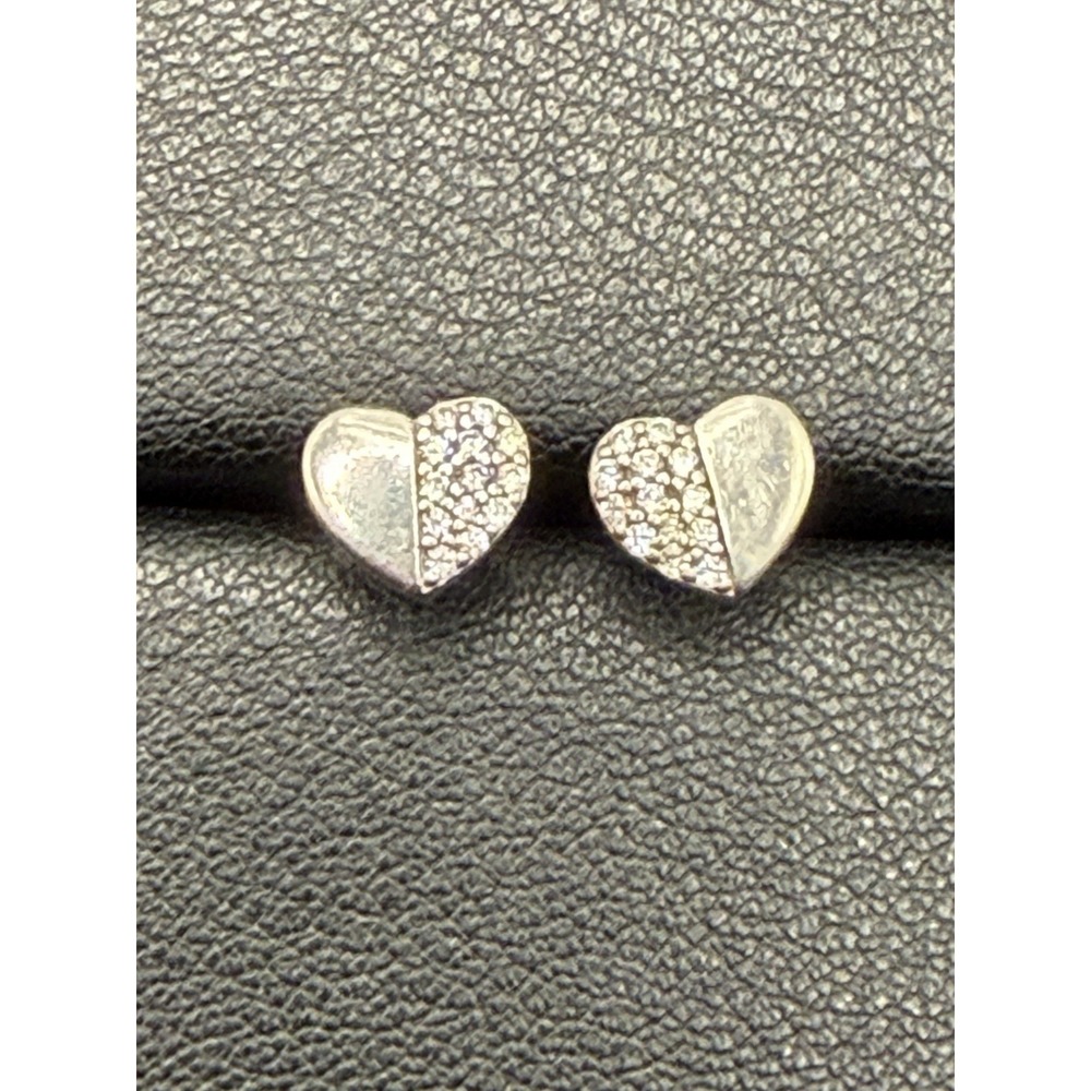 Vintage Sterling Silver CZ Dainty Heart Studs 925 J19